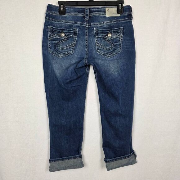Silver Jeans Aiko Mid Capri W29/L22 Dark Wash Stretch - Picture 4 of 9